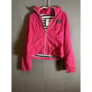 Hollister Jacket Womens Large Pink Hooded Full Zip California Windbreaker Preppy